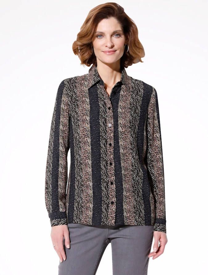 MONA Blouse met mooi streepdessin Olijf/Grijs