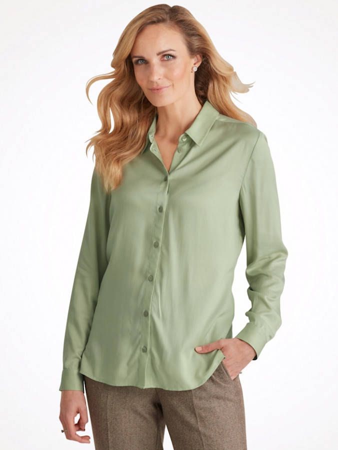 MONA Blouse van winters materiaal Lindegroen