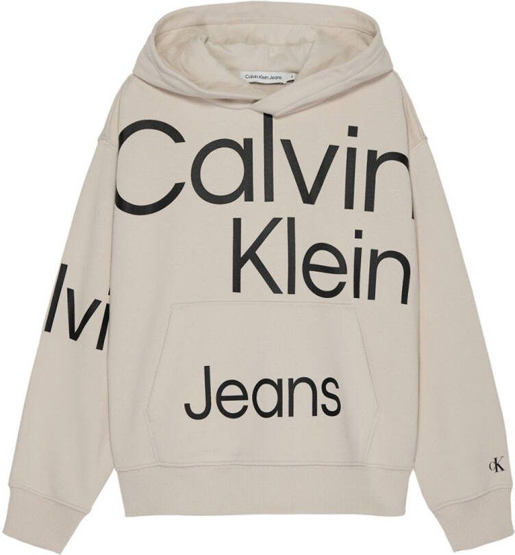 Calvin Klein Felpa con cappuccio tasca a marsupio e logo bambino Ib0Ib01442 , Beige, Heren
