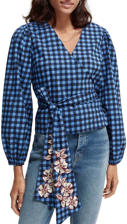 Scotch & Soda geruite overslag top van biologisch katoen blauw/zwart