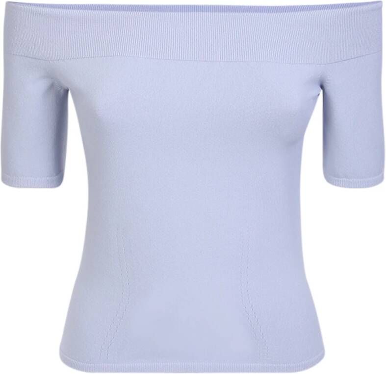 alexander mcqueen Top from made from a knit fabric with ribbed neckline and perforated detailing , Blauw, Dames