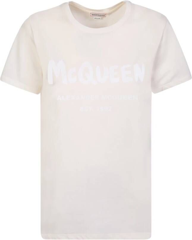 alexander mcqueen T shirt Mcque graffiti rosa , Roze, Dames