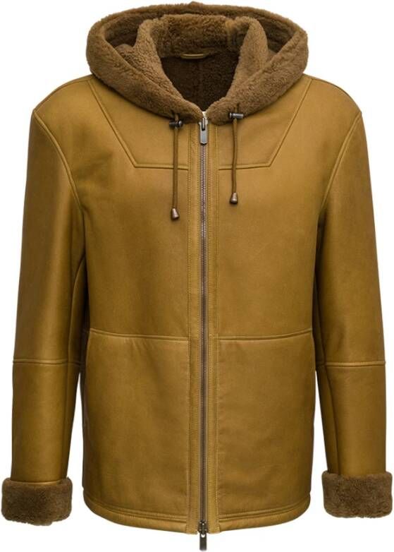 Arma Leather jacket with Zip , Beige, Heren