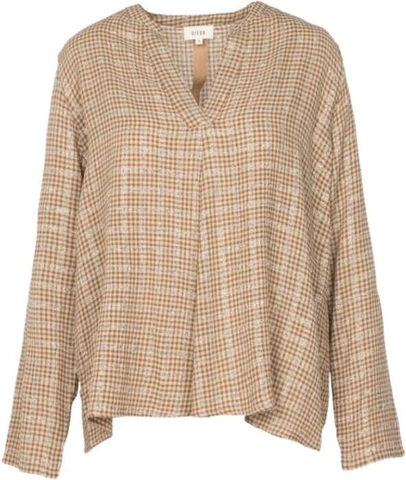 Diega Gecontroleerde blouse , Beige, Dames