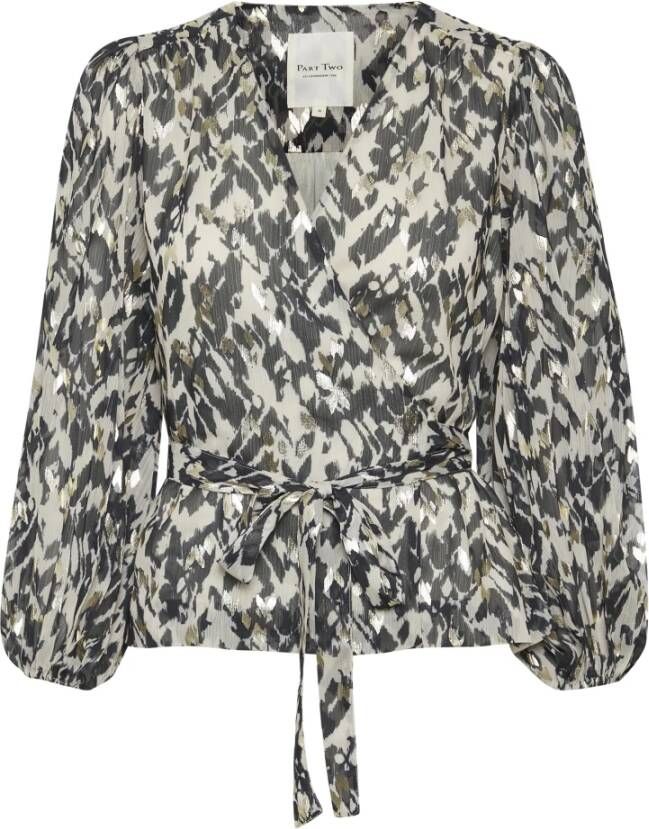 Part Two overslag top FaunaPW van gerecycled polyester zwart/lichtgrijs/goud