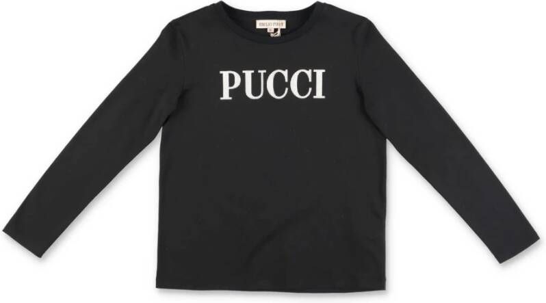 EMILIO PUCCI zwart T shirt in katoentrui | Black Cotton Jersey T shirt , Zwart, Unisex
