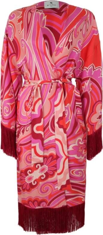 ETRO Printed Fringed Kimono , Roze, Dames