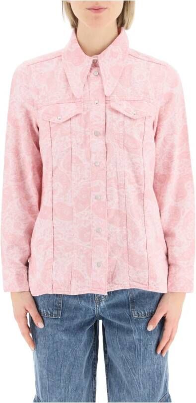 Ganni paisley print denim shirt , Roze, Dames