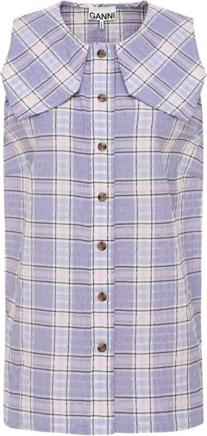 Ganni Seer check mouwloos shirt , Paars, Dames