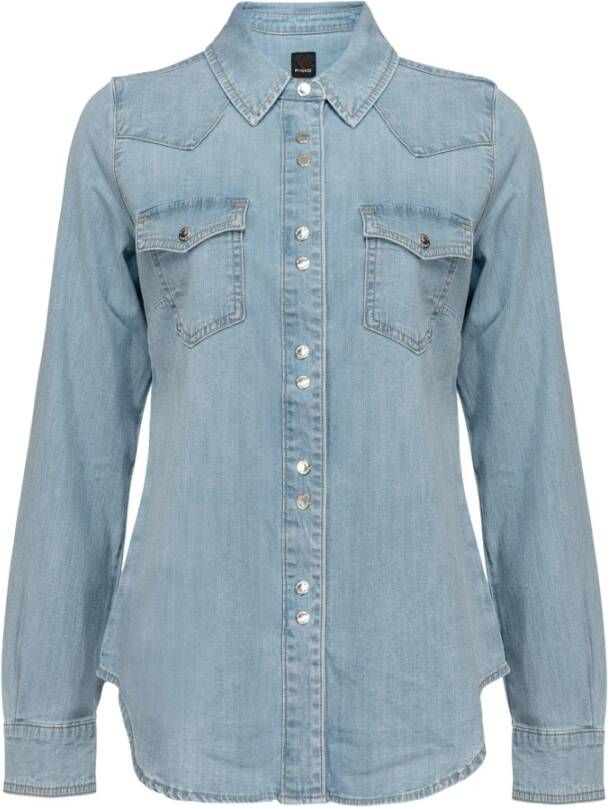 pinko Caroline 15 Camicia Pj598 Twill Leggero , Blauw, Dames