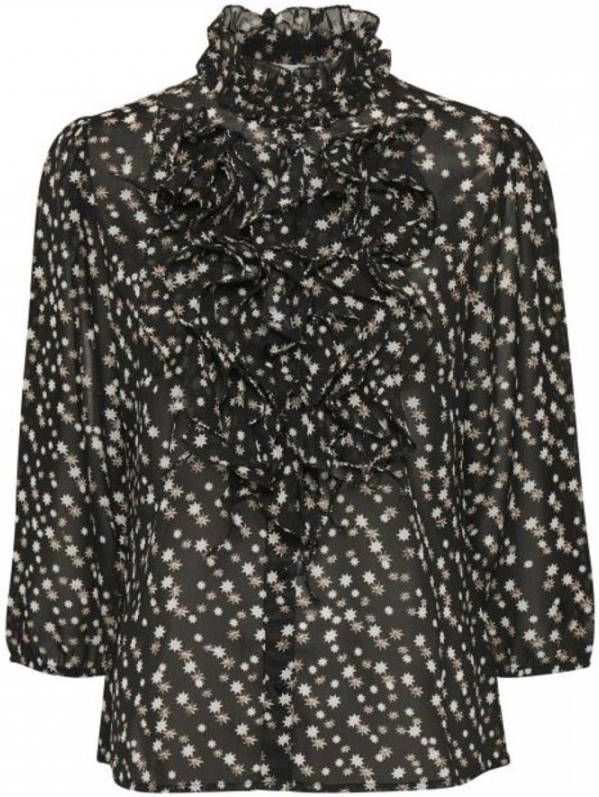 Saint Tropez top Lilly met all over print en ruches zwart