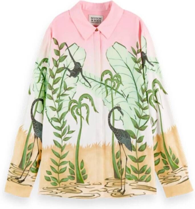 Scotch and Soda Tops Relaxed Fit Shirt With Placement Print Beige