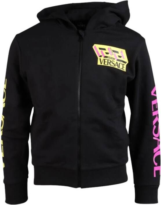 Versace La Greca Accent Zip Up Sweatshirt , Zwart, Dames