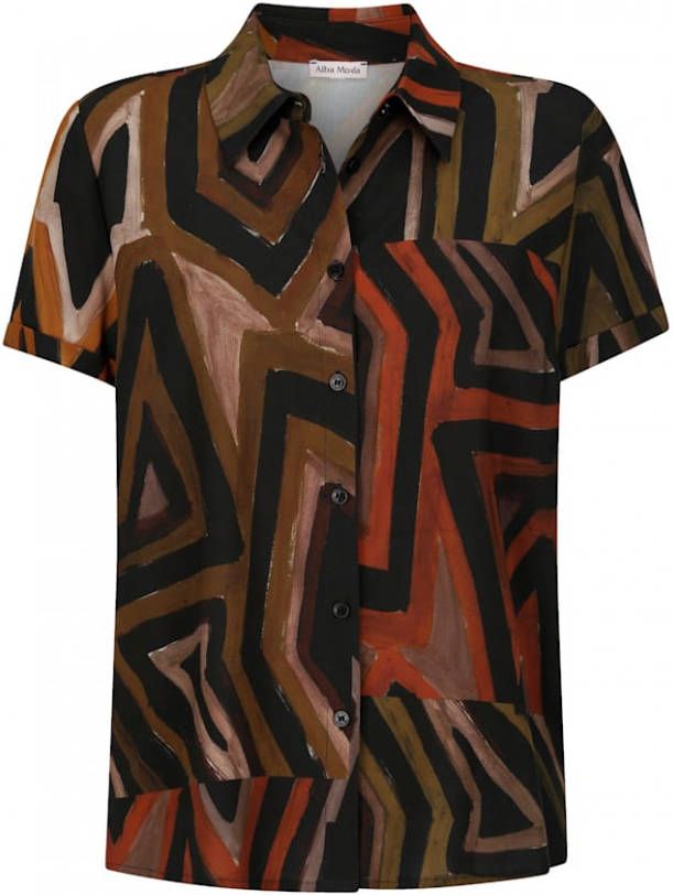 alba moda Blouse met etnodessin Zwart/Oranje/Groen