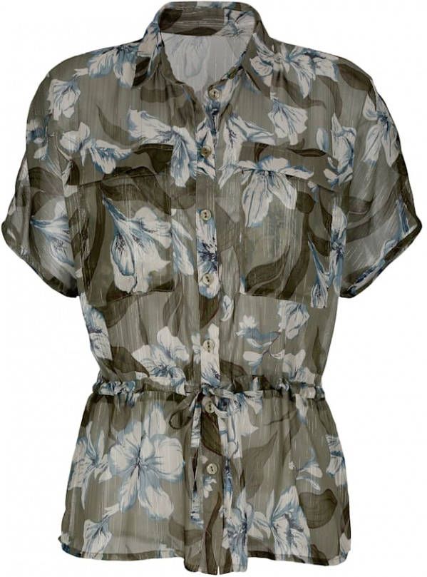 alba moda Blouse met glansgaren Kaki/Beige/Blauw