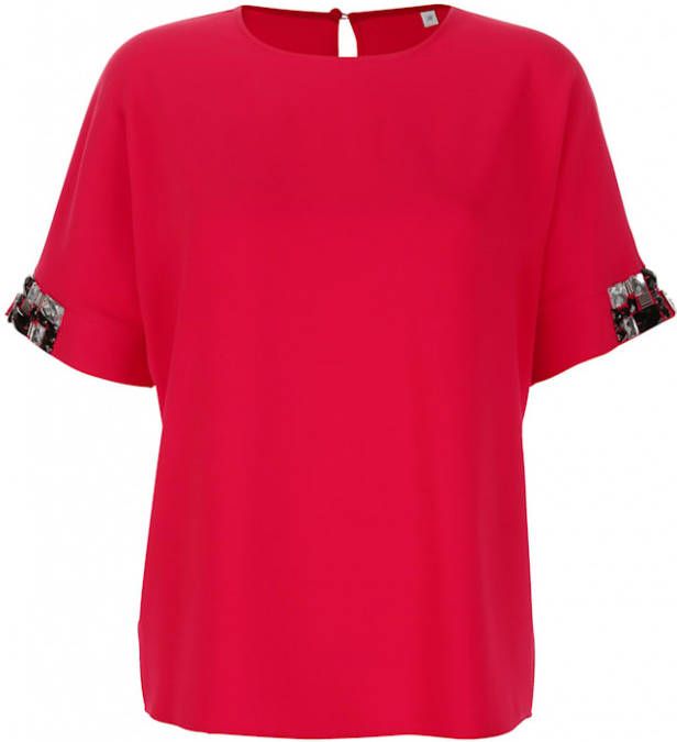 alba moda Blouse met siersteentjes op de mouwen Rood