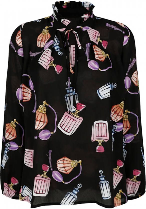 alba moda Blouse met trendy flesjesprint Zwart/Multicolor