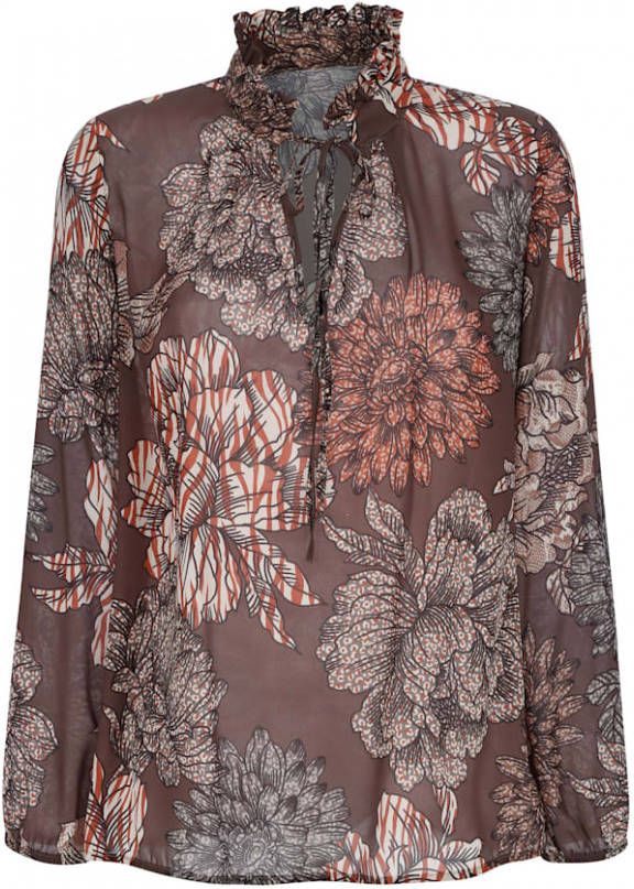 AMY VERMONT Blouse met bloemenprint Kaki/Oranje