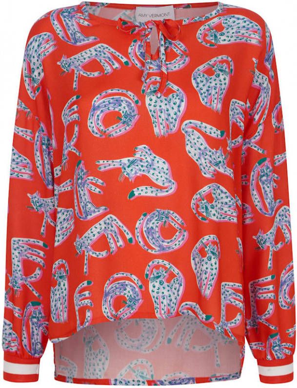 AMY VERMONT Blouse met kattenprint Oranje/Wit