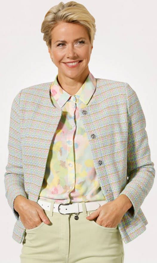 MONA Blazer van hoogwaardig bouclémateriaal Lichtblauw/Roze/Groen