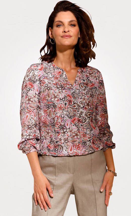 MONA Blouse met bloemenprint Ecru/Rood/Pink