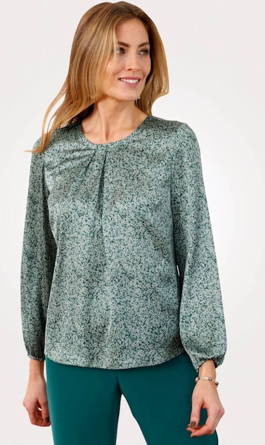 MONA Blouse met grafisch patroon Petrol/Mint
