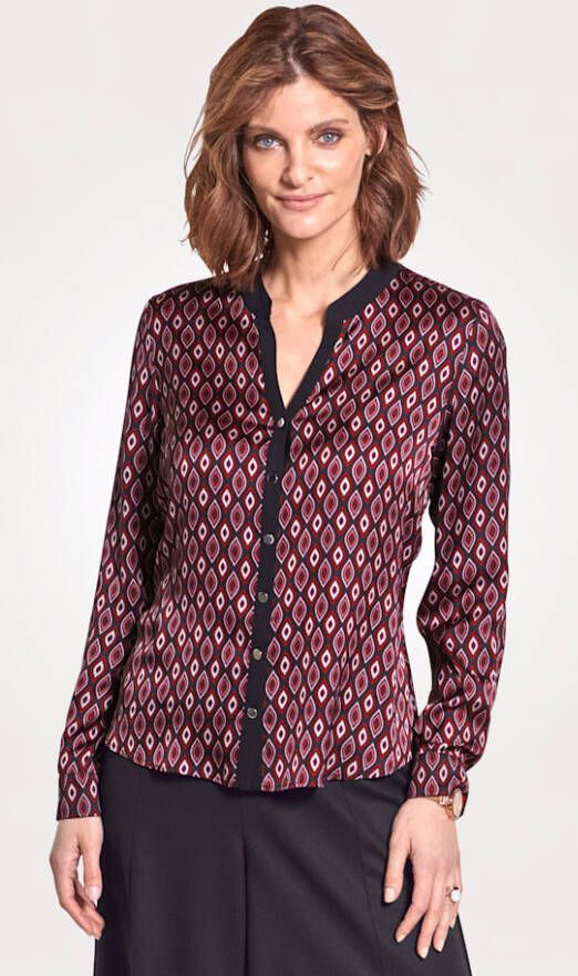 MONA Blouse met grafisch patroon Rood/Zwart/Roze/Grijs