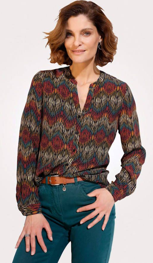 MONA Blouse met grafische print Dennengroen/Rood