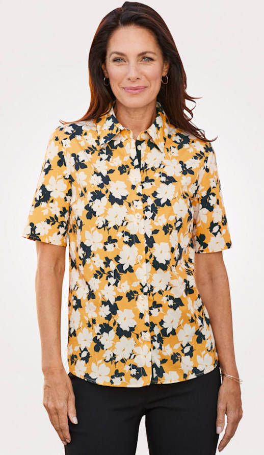 MONA Blouse van zuiver katoen Mosterdgeel/Zwart