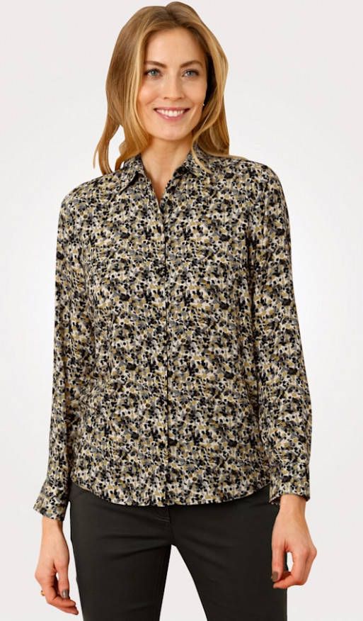 MONA Blouse van zuivere viscose Grijs/Geel/Groen