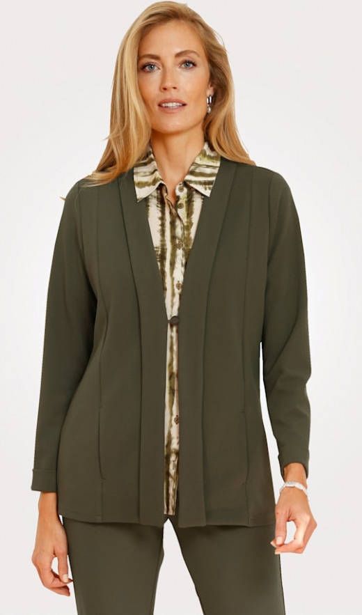 MONA Jasje met brede bies langs de hals Olijf