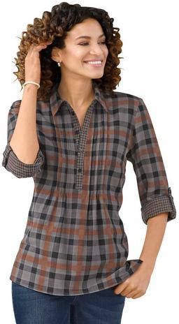 Blouse met lange mouwen in cognac geruit van heine