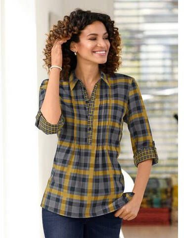 Blouse met lange mouwen in oker geruit van heine