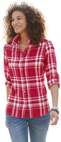 Flanellen blouse in rood/camel geruit van heine