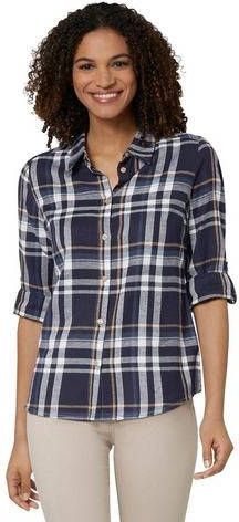 Flanellen blouse in marine/camel geruit van heine