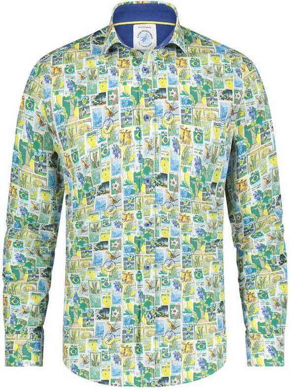 a fish named fred casual overhemd groen geprint katoen slanke fit