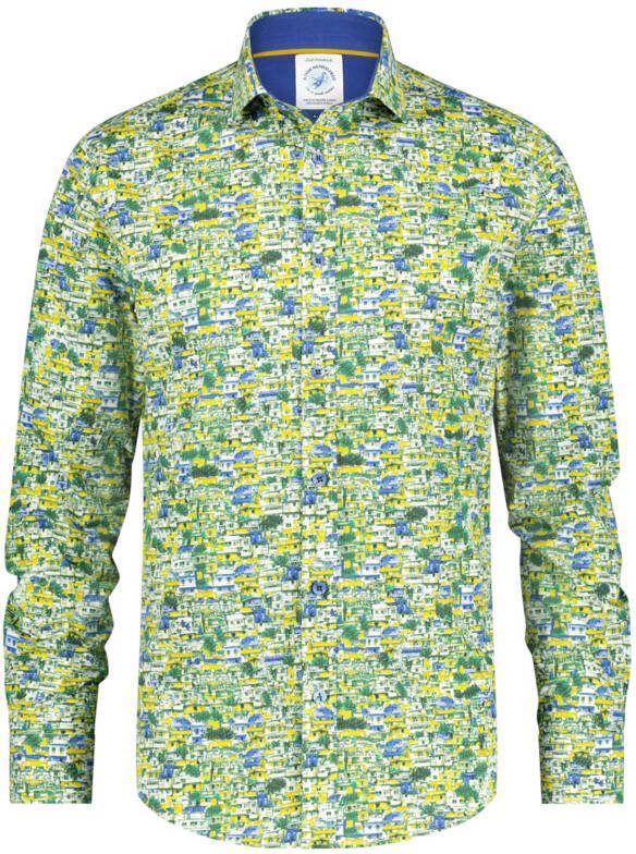 a fish named fred casual overhemd groen geprint katoen stretch slim fit