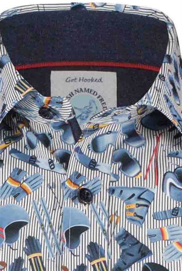 a fish named fred casual overhemd lichtblauw geprint katoen slim fit