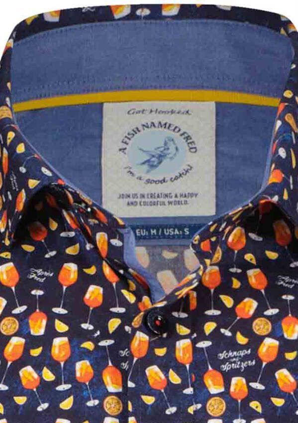 a fish named fred casual overhemd oranje geprint katoen slim fit