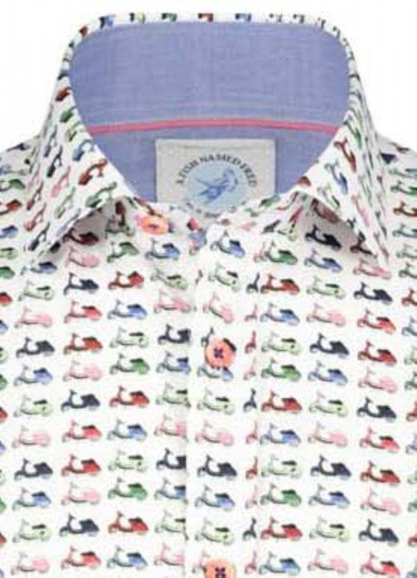 a fish named fred casual overhemd korte mouw wit geprint katoen slim fit