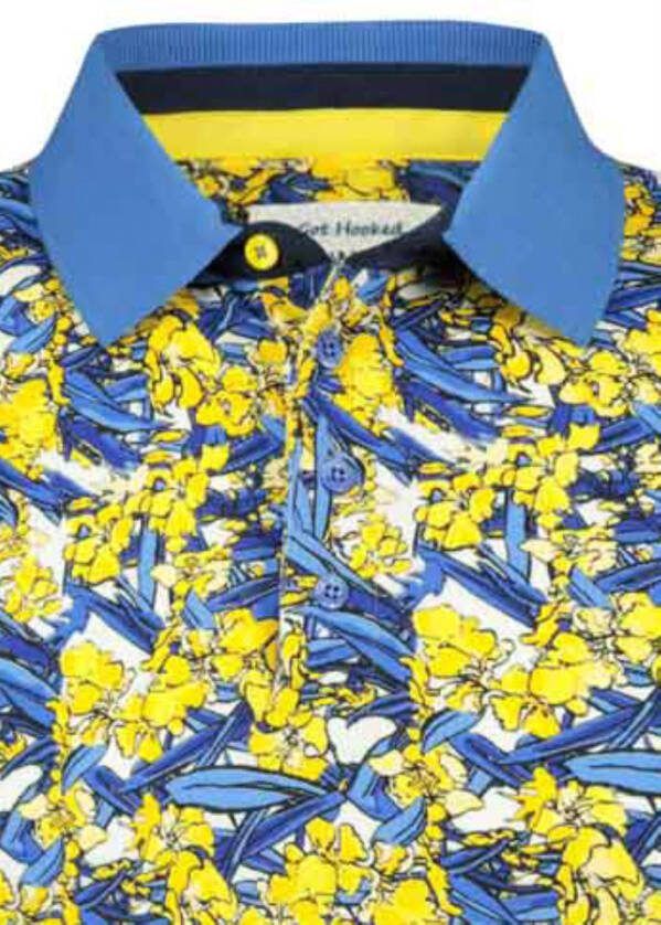 a fish named fred poloshirt geel met blauwe print