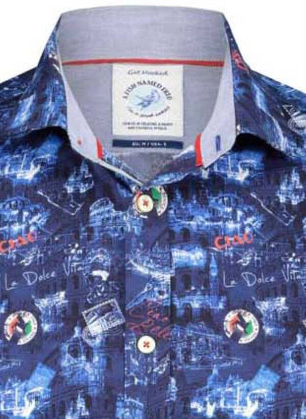 a fish named fred shirt korte mouwen blauw geprint