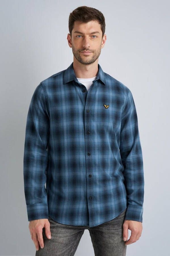 PME Legend Blauwe Casual Overhemd Long Sleeve Shirt Ctn Yarn Dyed Twill Check