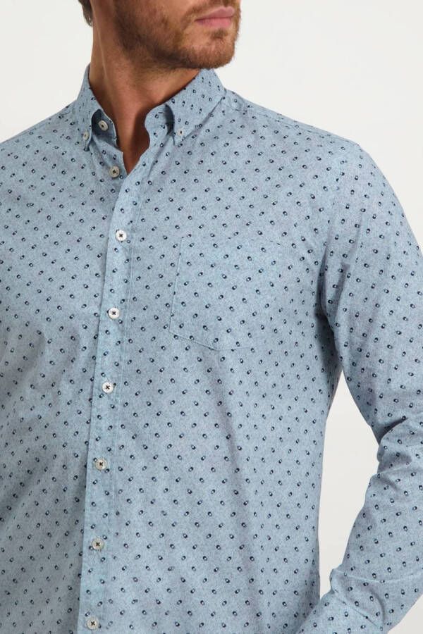 State of Art casual overhemd lichtblauw geprint katoen wijde fit