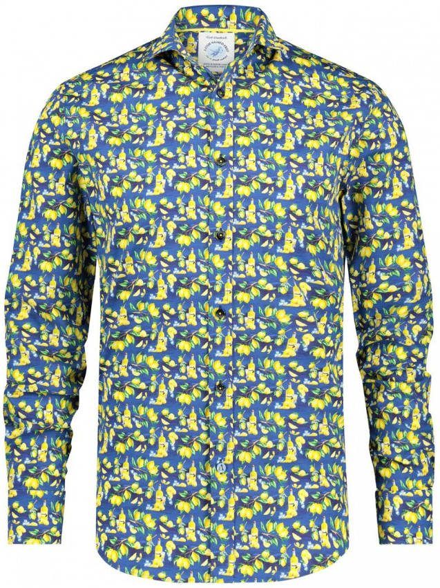 A fish named Fred slim fit overhemd Lemons met all over print navy blue