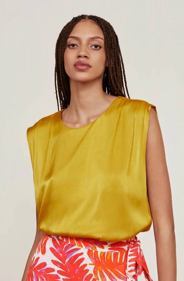 Fabienne Chapot Tara Top Mouwloos Plooien Oker , Geel, Dames