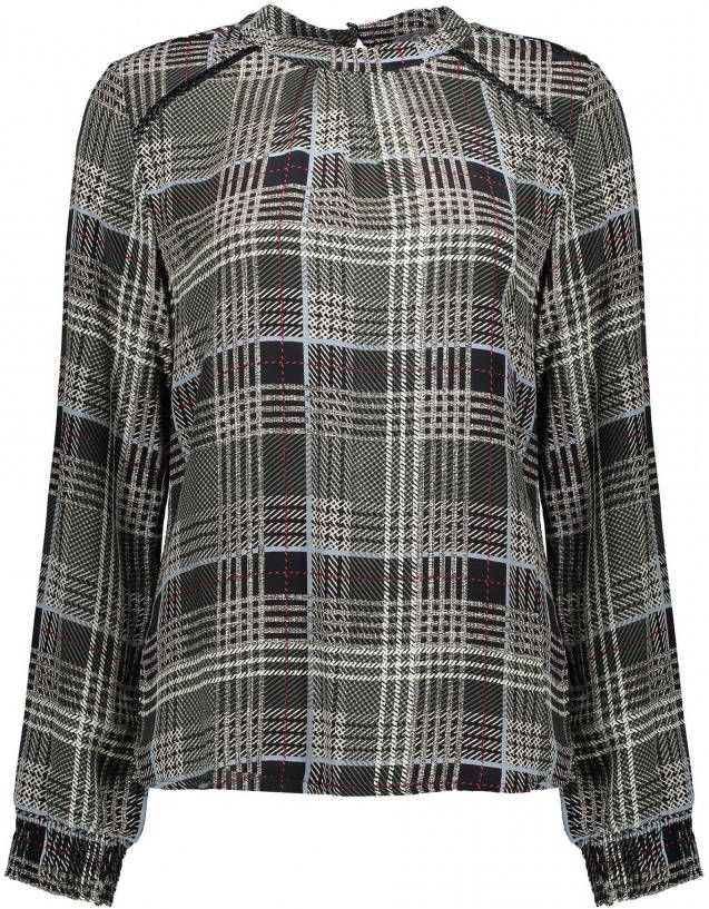 Geisha geruite semi-transparante top grijs/zwart/rood