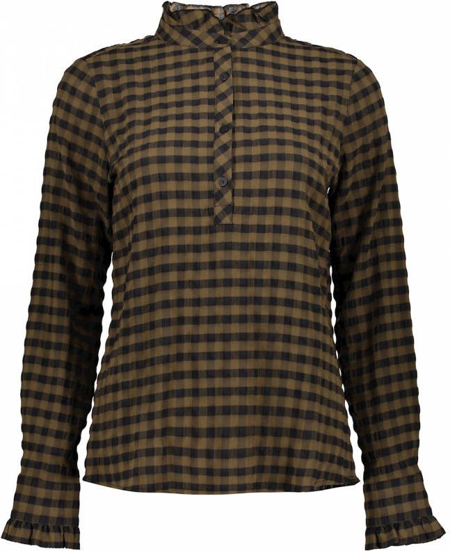 Geisha geruite geweven top donkergroen/zwart