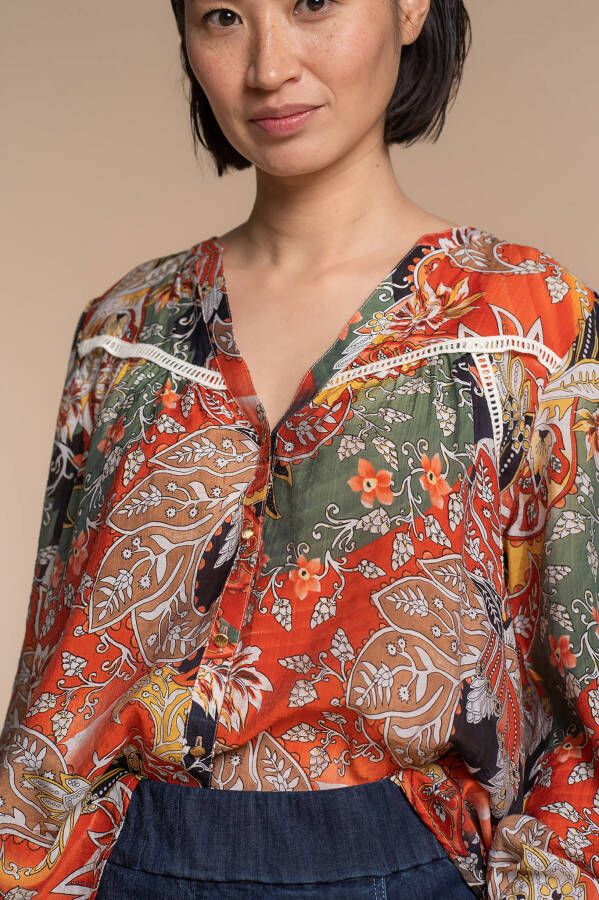 Geisha blouse paisley flowers 33127 26/00250 , Oranje, Dames