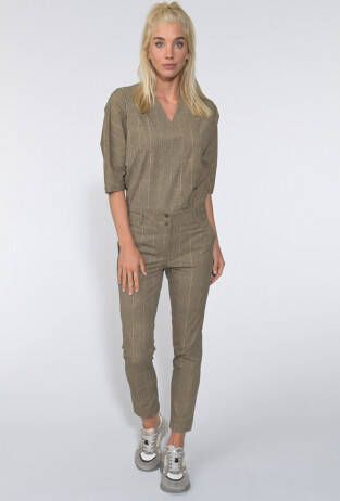 Jane Lushka top Veda van travelstof met all over print goud/beige